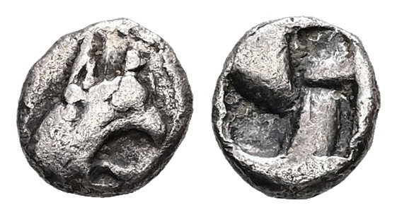 Ionia, Phokaia. AR Tetartemorion, 0.21 g 6.16 mm. Circa 530-510 BC.
Obv: Head of...