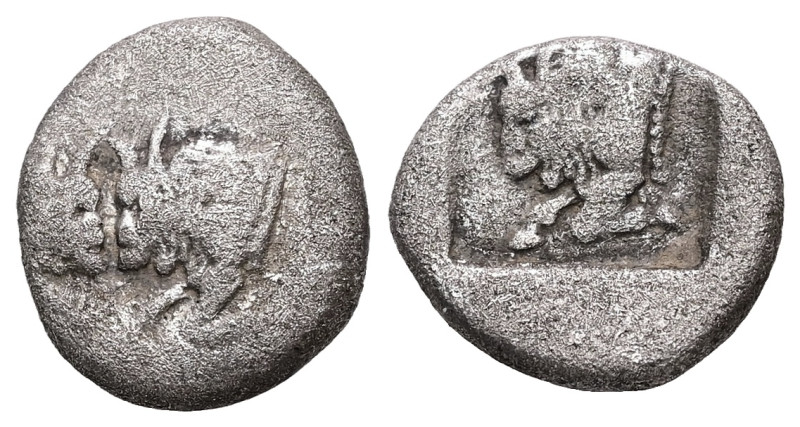 Caria, Uncertain Mint D. AR Diobol, 1.93 g 13.20 mm. Circa 480-450 BC.
Obv: Conf...