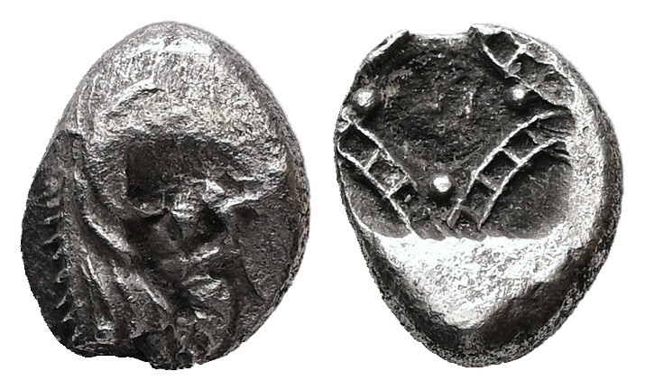 Caria, Kindya. AR, Tetrobol. 1.59 g. - 11.90 mm. Circa 510-480 BC.
Obv.: Head of...