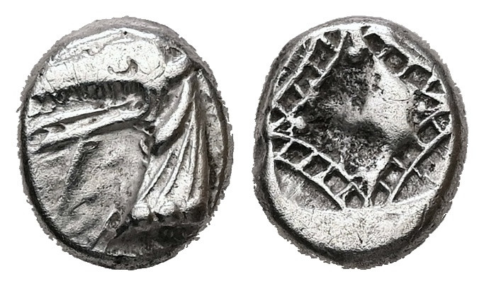 Caria, Kindya. AR, Tetrobol. 1.89 g. - 11.10 mm. Circa 510-480 BC.
Obv.: Head of...