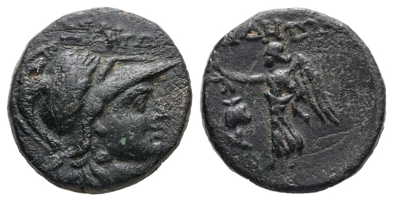 Pamphylia, Side. Ae, 2.85 g 14.67 mm. Circa 200-36 BC.
Obv: Helmeted head of Ath...