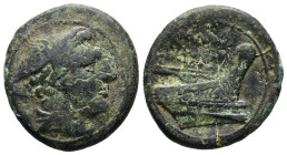 Anonymous, 217-215 BC. AE, Semuncia. 5.65 g. 21.77 mm. Rome.
Obv: Head of Mercury, right, wearing winged petasos.
Rev: Prow of galley to right. 
Ref: ...