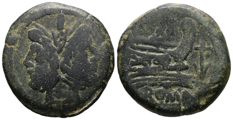 Anonymous, circa 208 BC. AE, As. 18.86 g. 30.00 mm. Mint in southeast Italy.
Obv...