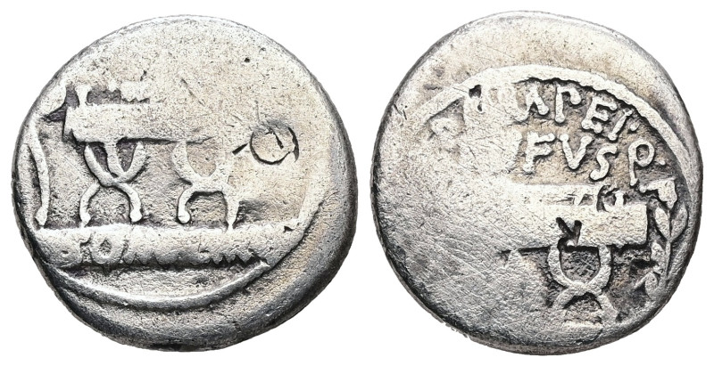 Q. Pompeius Rufus, 54 BC. AR, Denarius. 3.64 g. 17.85 mm. Rome.
Obv: Q·POMPEI·Q·...