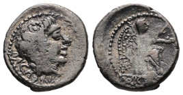 M. Porcius Cato, 47-46 BC. AR, Quinarius. 2.02 g. 15.08 mm. Rome.
Obv: M CATO. Head of Liber, right, wearing ivy-wreath.
Rev: VICTRIX. Victory, seated...