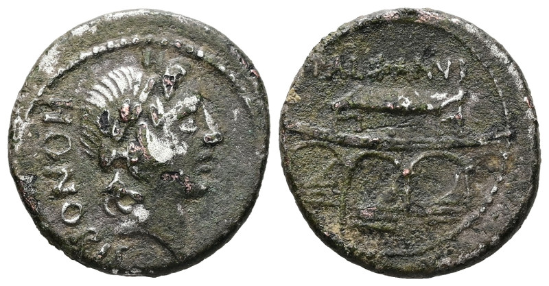 Lollius Palicanus, 45 BC. AR, Denarius. 3.18 g. 19.04 mm. Rome.
Obv: HONORIS. La...