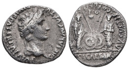 Augustus, 27 BC-AD 14. AR, Denarius. 3.45 g. 19.47 mm. Lugdunum.
Obv: CAESAR AVGVSTVS DIVI F PATER PATRIAE. Head of Augustus, laureate, right.
Rev: AV...