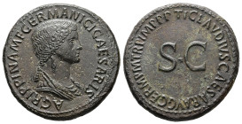 Agrippina I, died AD 33. AE, Sestertius. 25.37 g. 36.27 mm. Rome. Struck under Claudius.
Obv: AGRIPPINA M F GERMANICI CAESARIS. Bust of Agrippina the ...