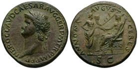 Nero, AD 54-68. AE, Sestertius. 26.13 g. 34.54 mm. Rome.
Obv: NERO CLAVD CAESAR AVG GER P M TR P IMP P P. Head of Nero, laureate, left.
Rev: ANNONA ...