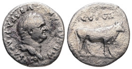 Vespasian, AD 69-79. AR, Denarius. 2.87 g. 18.92 mm. Rome.
Obv: IMP CAESAR VESPASIANVS AVG. Head of Vespasian, laureate, right.
Rev: COS VII. Bull sta...