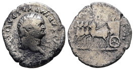 Titus as Caesar, AD 69-79. AR, Denarius. 2.59 g. 18.93 mm. Rome.
Obv: [T CAE]SAR IMP VESPASI[ANVS]. Head of Titus, laureate, right.
Rev: [TR POT VIII ...