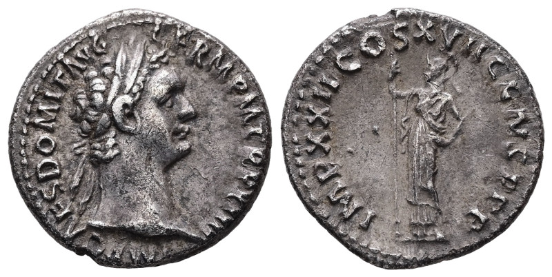 Domitian, 81-96 AD. AR, Denarius. 3.16 g. 18.61 mm. Rome. 
Obv: Obv: IMP CAES DO...