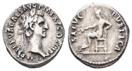 Nerva, AD 96-98. AR, Denarius. 3.03 g. 18.44 mm. Rome.
Obv: IMP NERVA CAES AVG PM TR P COS II P P. Head of Nerva, laureate, right.
Rev: SALVS PVBLICA....