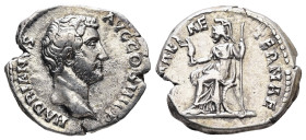 Hadrian, AD 117-138. AR, Denarius. 3.26 g. 17.97 mm. Rome.
Obv: HADRIANVS AVG COS III P P. Head of Hadrian, right.
Rev: ROMA AETERNAE. Roma seated lef...