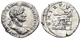 Hadrian, AD 117-138. AR, Denarius. 3.44 g. 18.84 mm. Rome.
Obv: IMP CAESAR TRAIAN HADRIANVS AVG. Bust of Hadrian, laureate right, with slight drapery....