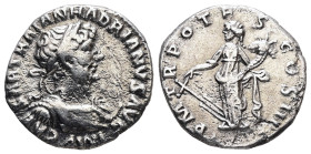 Hadrian, AD 117-138. AR, Denarius. 2.74 g. 18.74 mm. Antioch.
Obv: IMP CAESAR TRAIAN HADRIANVS AVG. Bust of Hadrian, laureate, cuirassed, right, viewe...