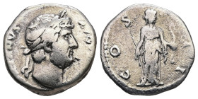 Hadrian, AD 117-138. AR, Denarius. 2.83 g. 17.63 mm. Rome.
Obv: HADRIANVS AVGVSTVS. Head of Hadrian, laureate, right.
Rev: COS III. Diana standing fac...