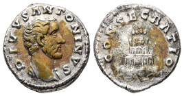 Divus Antoninus Pius, AD 161 Died. AR, Denarius. 3.00 g. 17.52 mm. Rome.
Obv: DIVVS ANTONINVS. Head of Antoninus Pius, bare, drapery on left shoulder,...