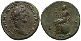 Antoninus Pius, AD 138-161. AE, Sestertius. 24.33 g. 31.99 mm. Rome.
Obv: ANTONINVS AVG PIVS P P TR P COS III. Head of Antoninus Pius, laureate, righ...