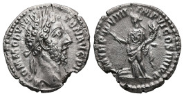 Commodus, AD 177-192. AR, Denarius. 2.19 g. 18.51 mm. Rome.
Obv: M COMMODVS ANTON AVG PIVS. Head of Commodus, laureate, right.
Rev: P M TR P VIIII IMP...