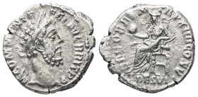 Commodus, AD 177-192. AR, Denarius. 3.26 g. 19.02 mm. Rome.
Obv: M COMM ANT P FEL AVG BRIT P P. Head of Commodus, laureate, right.
Rev: SEC ORB P M TR...