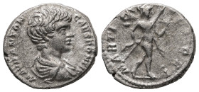 Caracalla, AD 195-197. AR, Denarius. 3.16 g. 17.62 mm. Rome.
Obv: M AVR ANTON CAES PONTIF. Bust of Caracalla, bare-headed, draped, right.
Rev: MARTI V...