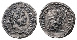 Caracalla, AD 197-217. AR, Denarius. 2.84 g. 18.50 mm. Rome.
Obv: ANTONINVS PIVS AVG BRIT. Head of Caracalla, laureate, right.
Rev: P M TR P XV COS II...