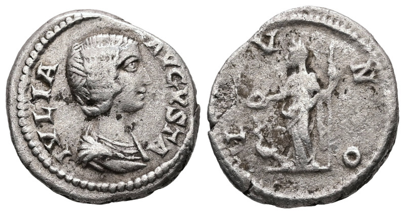 Julia Domna Augusta, 193-211 AD. AR, Denarius. 2.55 g. 18.29 mm. Rome.
Obv: IVLI...