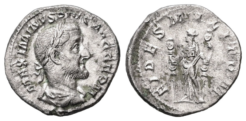 Maximinus Thrax, AD 235-238. AR, Denarius. 2.83 g. 19.44 mm. Rome.
Obv: MAXIMINV...