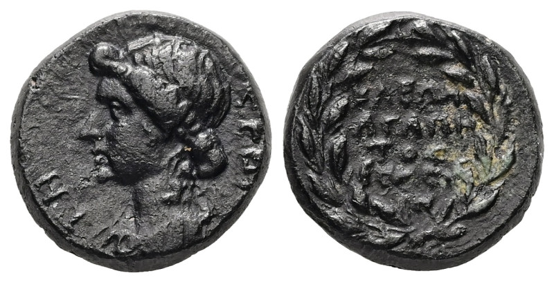 Phrygia, Eumenea. Livia, AD 14-29. AE. 2.47 g. 14.13 mm. Kleon Agapetos, magistr...