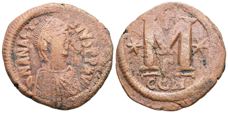 Anastasius, AD 491-518. AE, Follis. 15.58 g. 33.67 mm. Constantinople.
Rev: DNAN...