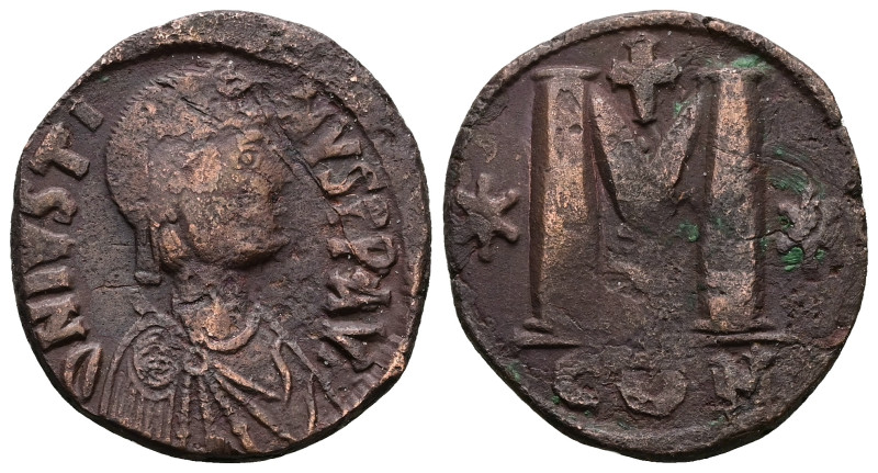 Justin I, AD 518-527. AE, Follis. 16.93 g. 31.80 mm. Constantinople.
Obv: DN IVS...