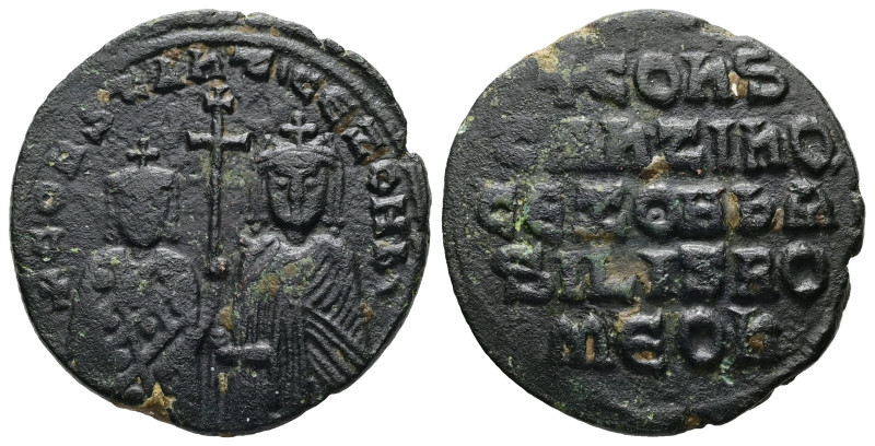 Constantine VII Porphyrogentius and Zoe, AD 913-959. AE, Follis. 8.16 g. 25.80 m...