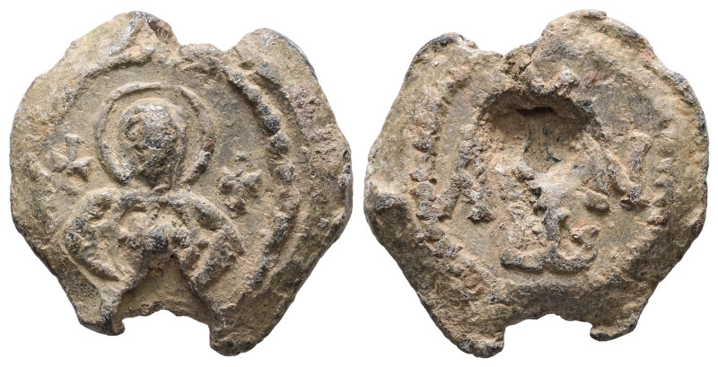 PB Byzantine seal of John (AD 6th–7th centuries)
Obv.: Bust of the Virgin, facin...