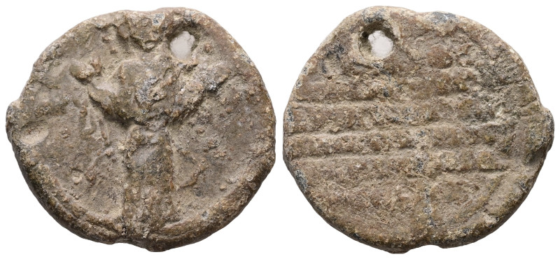 PB Byzantine seal (c. AD 11th century)
Obv.: Standing figure of the Mother of Go...