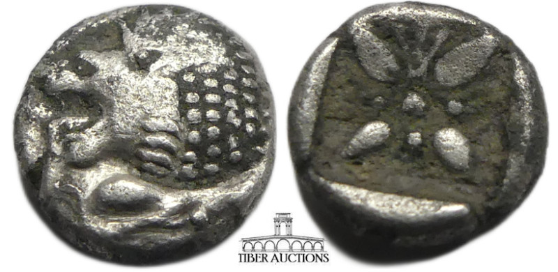 IONIA, Miletos. Late 6th-early 5th century BC. AR Diobol (9 mm, 1.10 g). Forepar...