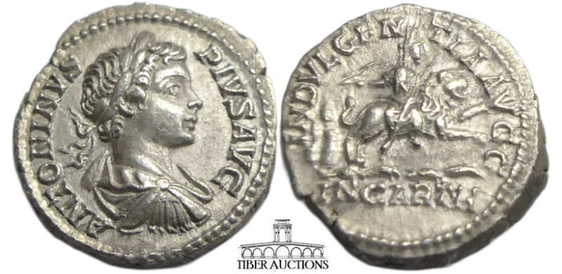 CARACALLA. 198-217 AD. AR Denarius (18 mm, 2.93 g). Struck 203 AD. Laureate and ...