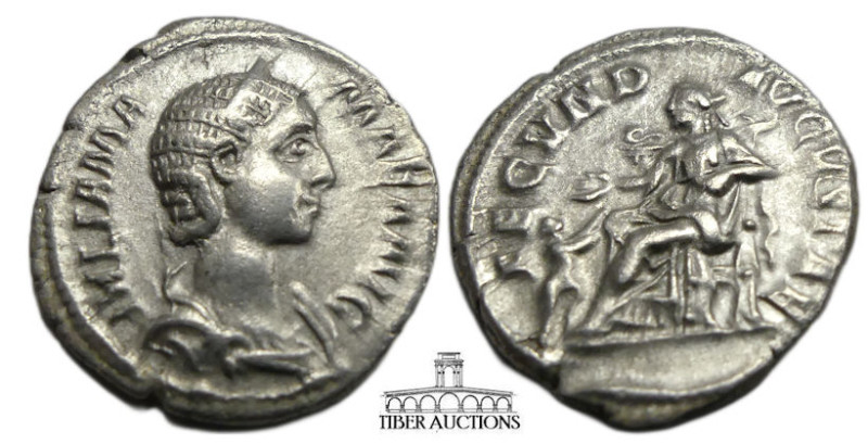 Julia Mamaea. Augusta, AD 222-235. AR Denarius (19mm, 2.90 g). Rome mint. 15th e...