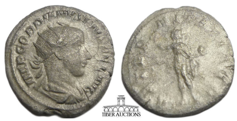 Gordian III. AD 238-244. AR Antoninianus (22 mm, 2.96 g). Rome mint. Radiate, dr...