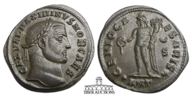 Galerius, as Augustus, AD 305-311. Æ Follis (23 mm, 4.85 g). Laureate head right...