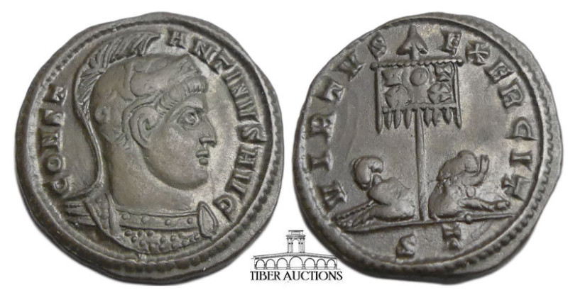 Constantine I. AD 307/310-337. Æ Follis (19 mm, 2.77 g).  Radiate, draped, and c...