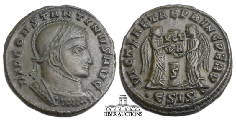 Constantine I. AD 307/310-337. Æ Follis (18 mm, 3.23 g). Laureate, helmeted, and...