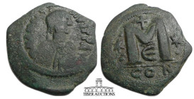 Anastasius I. 491-518. Æ Follis (33 mm, 14.54 g). Constantinople mint. Diademed, draped, and cuirassed bust right / Large M; cross above, stars of six...