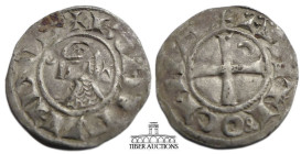 CRUSADERS, Antioch. Bohémond III. 1163-1201. BI Denier (17 mm, 0.86 g). Antioch mint. Helmeted head left; crescent to left, star to right / Cross patt...
