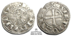 CRUSADERS, Antioch. Bohémond III. 1163-1201. BI Denier (17 mm, 0.96 g). Antioch mint. Helmeted head left; crescent to left, star to right / Cross patt...