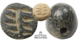 Near East. Circa 2nd -1st Millennium BC. Stamp seal with geometric design. Black steatite. 17 mm x 10 mm. 3.67 g.