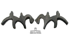 Scythian. Circa 7th- 3rd Century BC. Applique, stylized camel or horse with saddle. Cast bronze. 67 mm x 27 mm x 3 mm. 15.80 g.