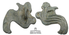 Scythian. Circa 7th- 3rd Century BC. Applique, stylized hippocampus. Cast bronze. 50 mm x 30 mm x 2 mm. 14.28 g.
