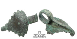 Roman. Circa 1st-4th Century AD. Leaf with ring. Bronze. 55 mm x 35 x 20 mm. 26.81 g.