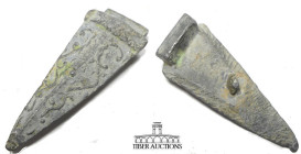 Roman. Circa 1st-4th Century AD. Applique, patterned. Lead.65 mm x 25 mm x 7 mm. 30.00 g.